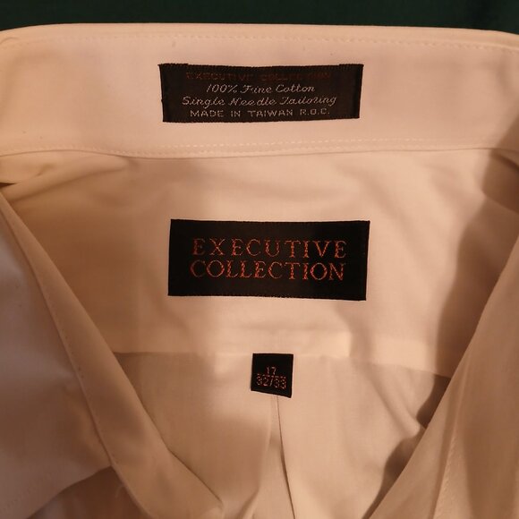 NWT. Executive Collection Men's White 17x32-33 Cotton Dress Shirts (0298A4) - Picture 6 of 11
